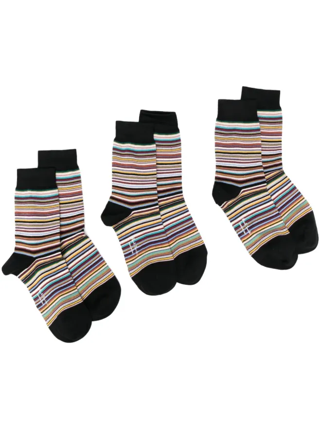 Paul Smith Paul Smith 編み込みニット・ストライプソックス（三足セット） - ブラックの商品画像