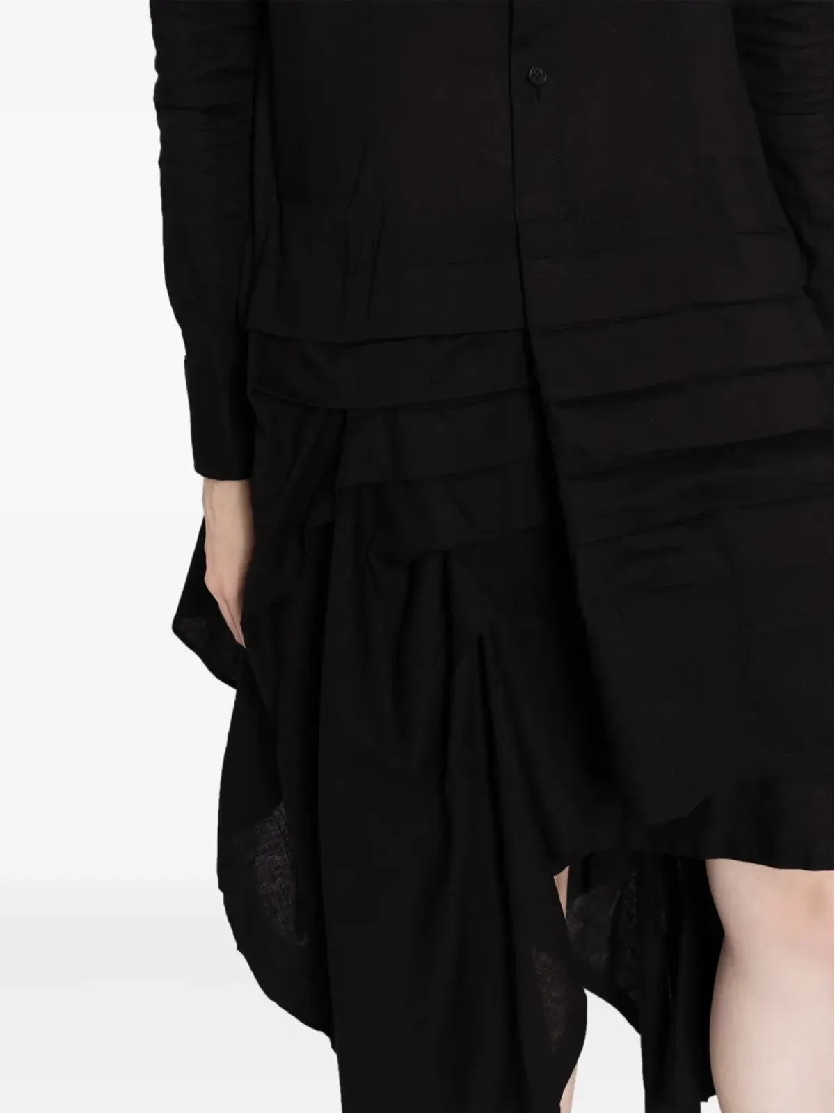 Yohji Yamamoto アシンメトリック・フリル付きミディ丈シャツドレス ブラック - 画像5