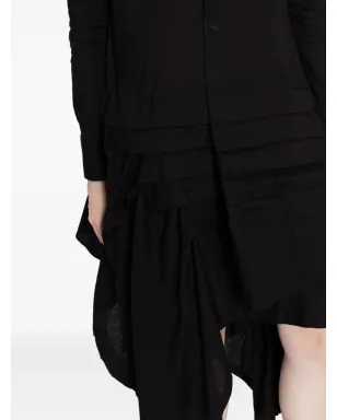 Yohji Yamamoto アシンメトリック・フリル付きミディ丈シャツドレス ブラック - サムネイル5