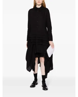 Yohji Yamamoto アシンメトリック・フリル付きミディ丈シャツドレス ブラック - サムネイル2