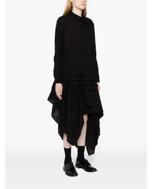 Yohji Yamamoto アシンメトリック・フリル付きミディ丈シャツドレス ブラック - サムネイル3