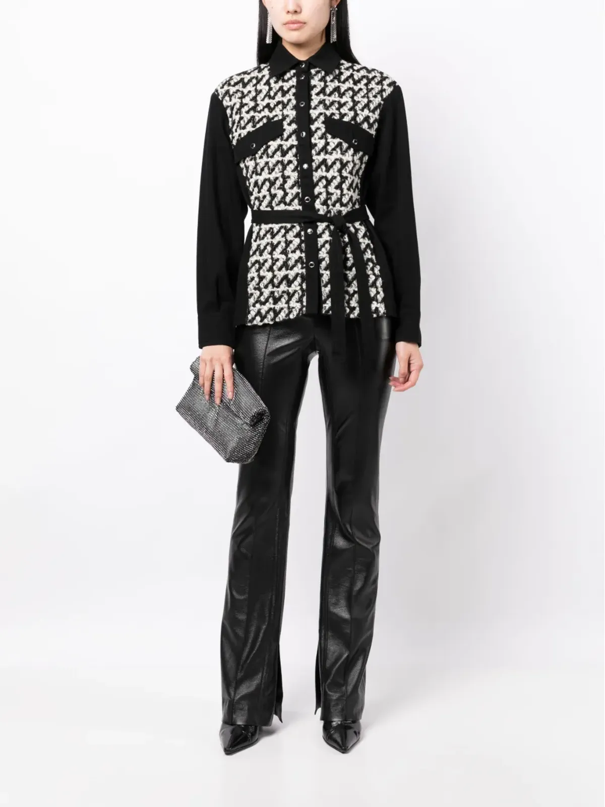 Del Core bouclé tied-waist shirt - Black - 画像2