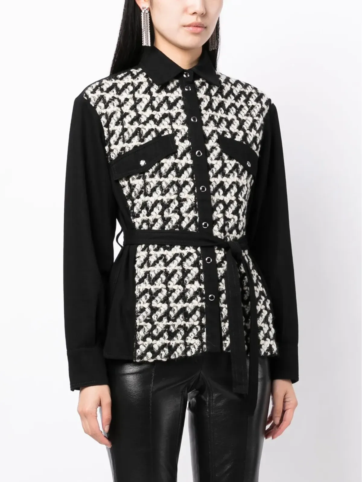 Del Core bouclé tied-waist shirt - Black - 画像3