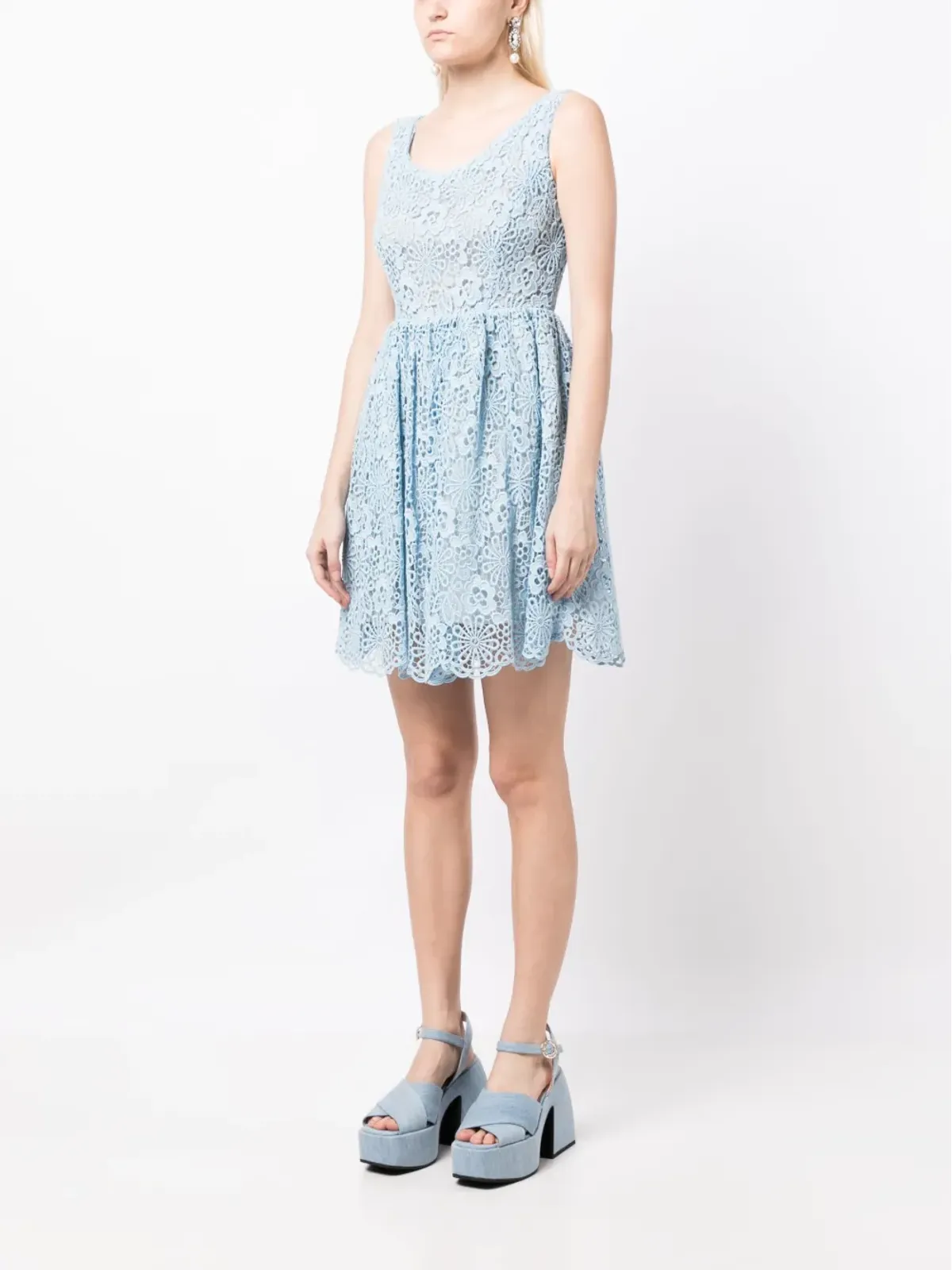 Miu Miu Pre-Owned レースノースリーブフレアドレス - Blue - 画像3