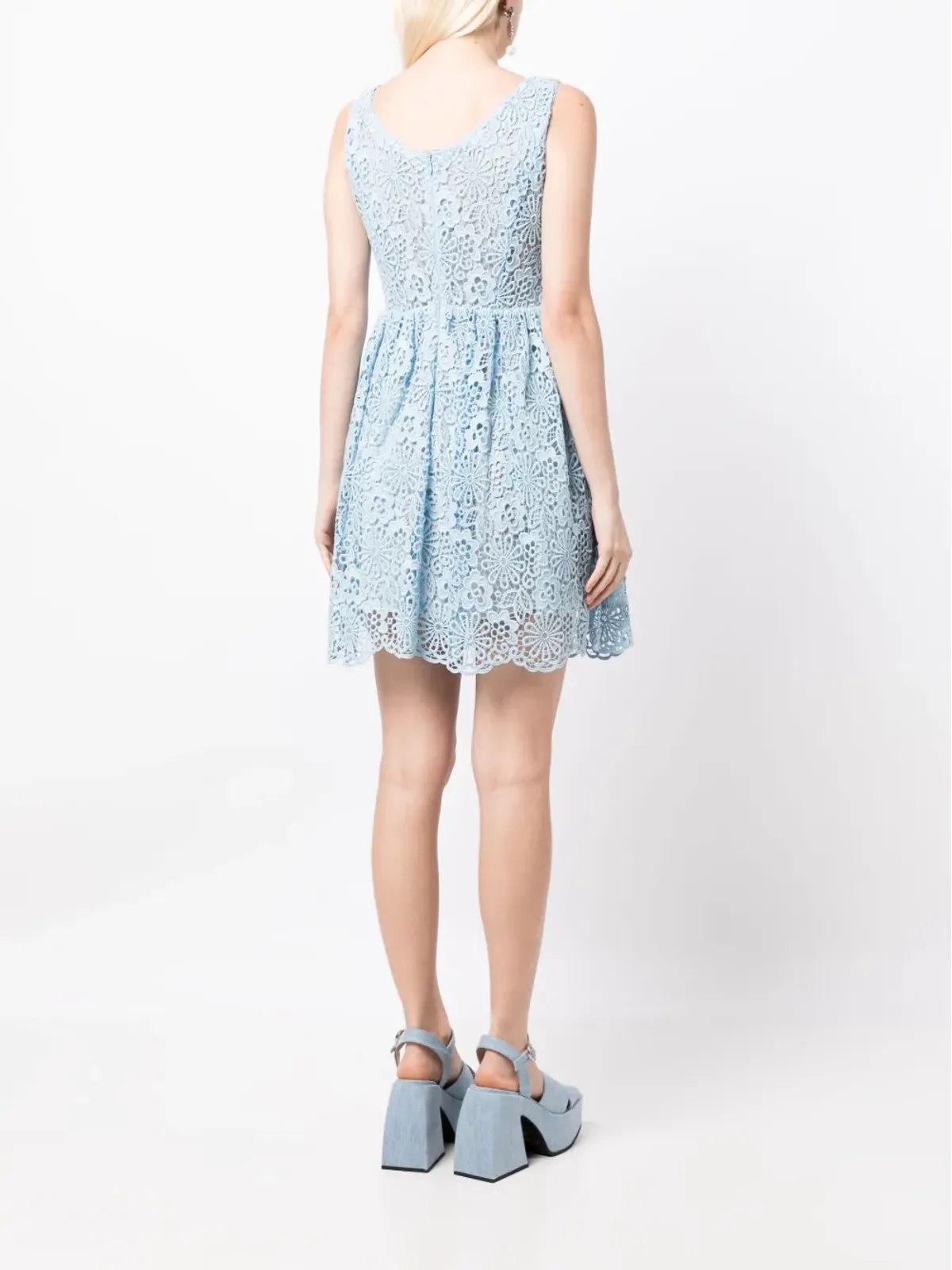 Miu Miu Pre-Owned レースノースリーブフレアドレス - Blue - 画像4