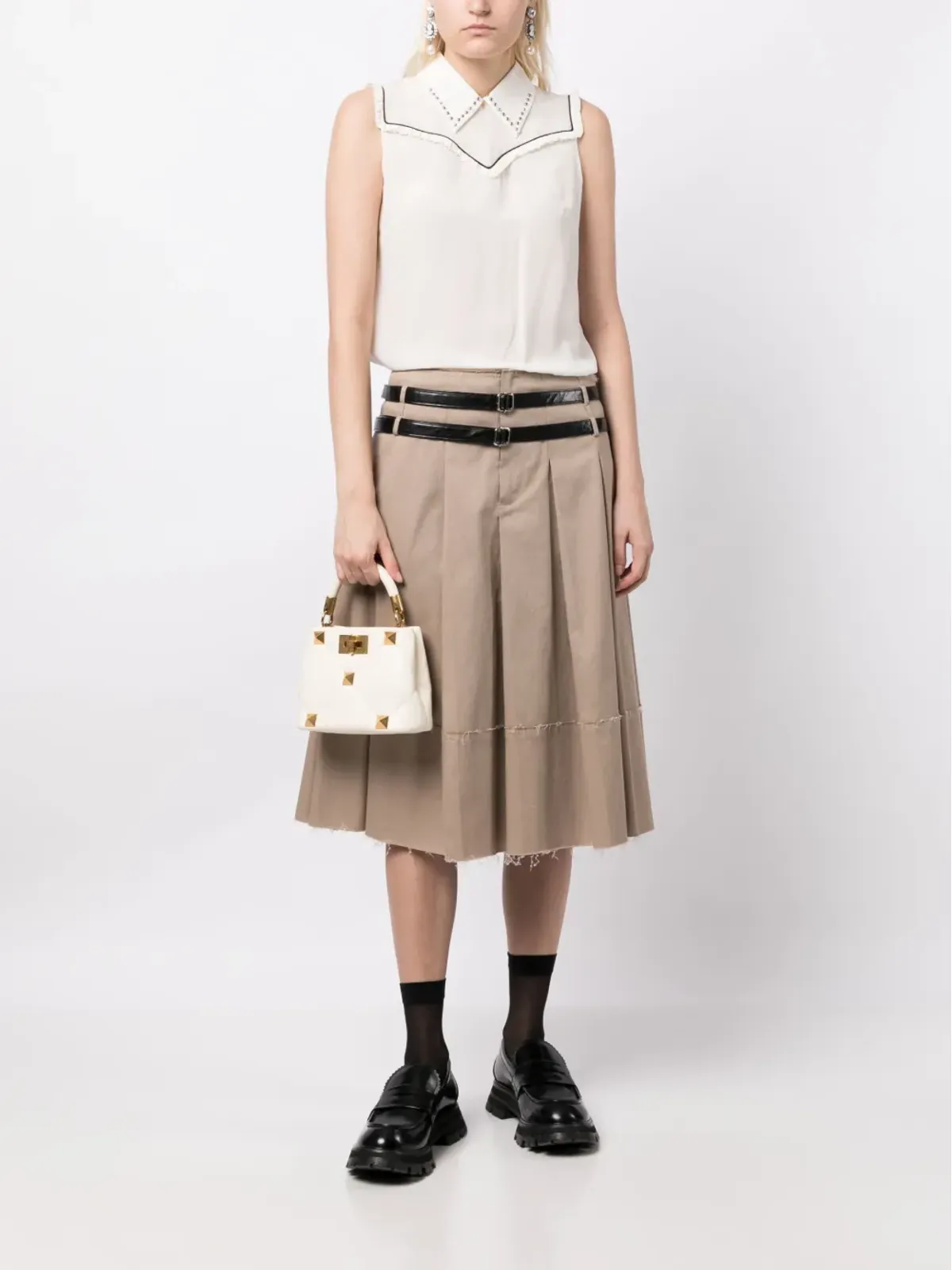 Miu Miu Pre-Owned ビブカラー ノースリーブ ブラウス - 画像2