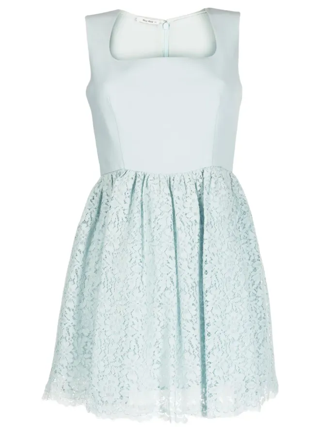 Miu Miu Pre-Owned Miu Miu Pre-Owned lace-detailed A-line dress - Blueの商品画像