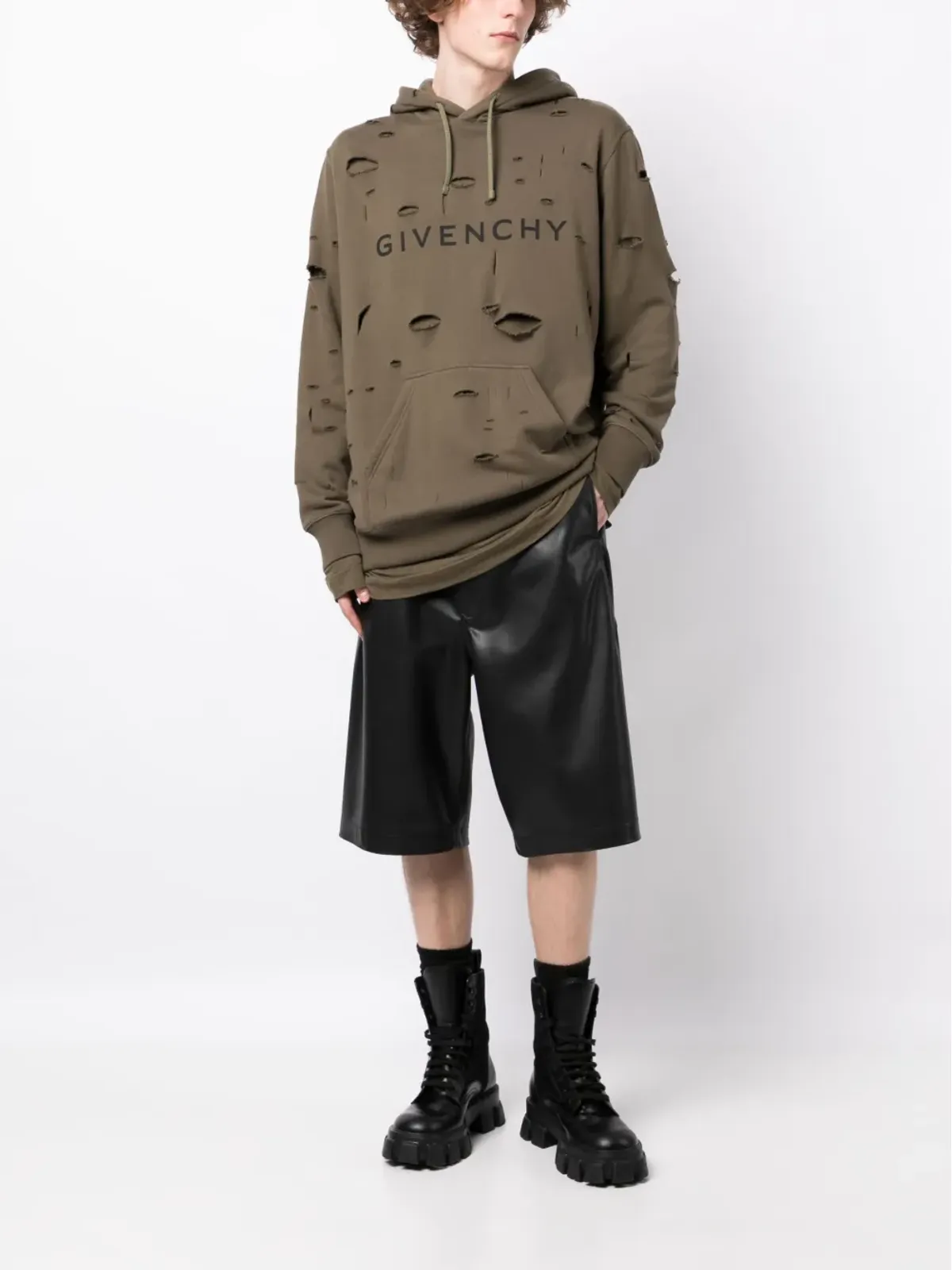 Givenchy ロゴプリント・ディストレストエフェクト フーディ ブラウン - 画像2