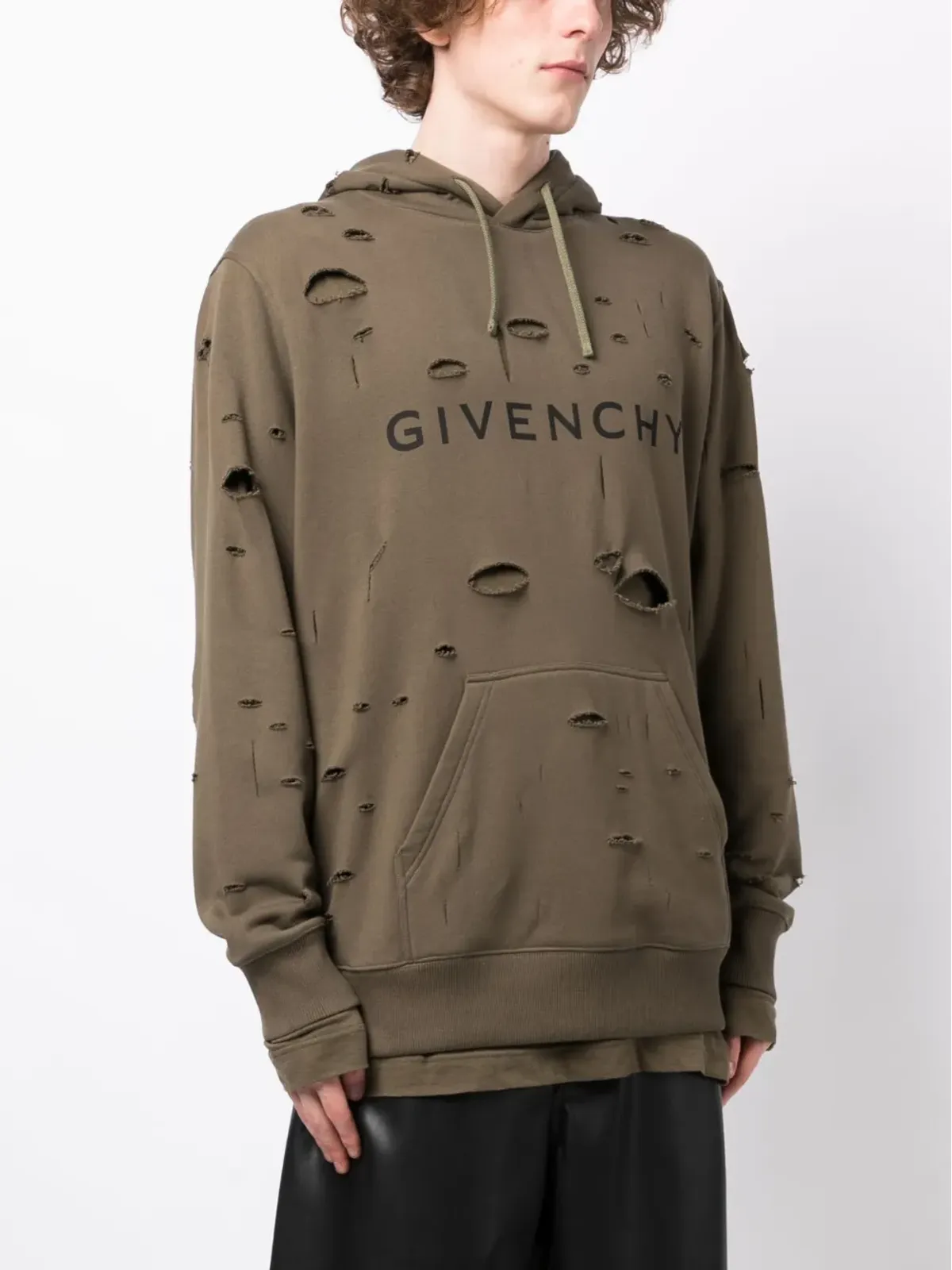 Givenchy ロゴプリント・ディストレストエフェクト フーディ ブラウン - 画像3