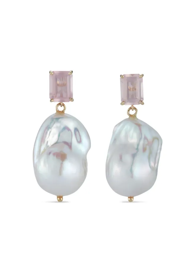 Mateo Mateo ローズクォーツとパールのドロップピアス - ピンクの商品画像