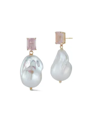 Mateo ローズクォーツとパールのドロップピアス - ピンク - サムネイル3
