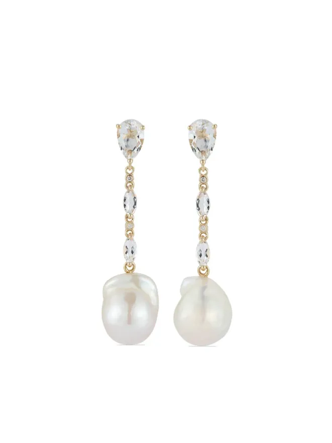 Mateo Mateo 14kt イエローゴールド ダイヤモンドとホワイトトパーズ ドロップピアス - ホワイトの商品画像