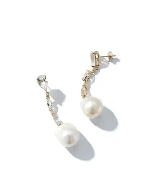 Mateo 14kt イエローゴールド ダイヤモンドとホワイトトパーズ ドロップピアス - ホワイト - サムネイル2
