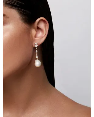 Mateo 14kt イエローゴールド ダイヤモンドとホワイトトパーズ ドロップピアス - ホワイト - サムネイル3