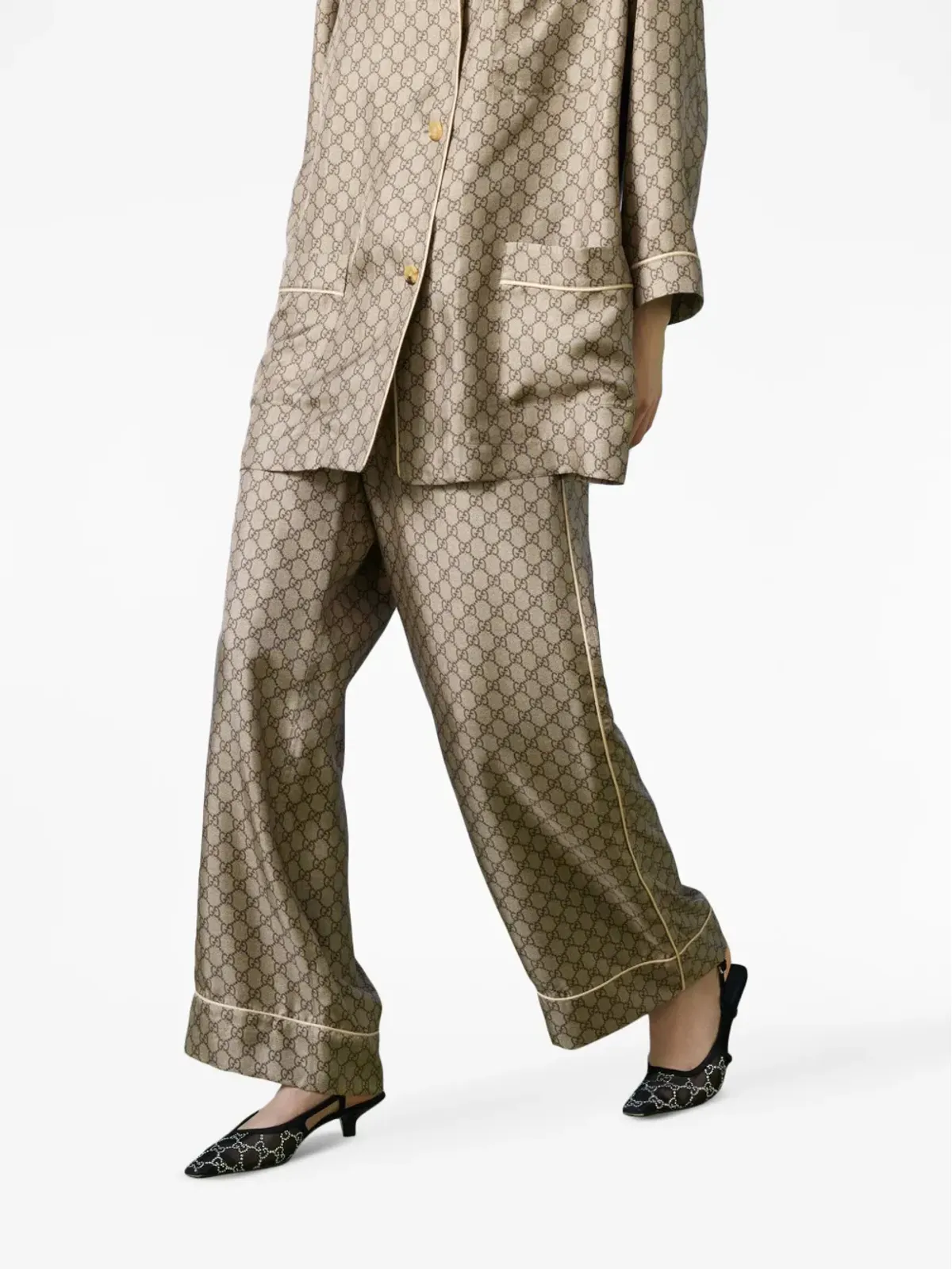 Gucci GG Supreme シルク パラッツォパンツ - ブラウン - 画像3