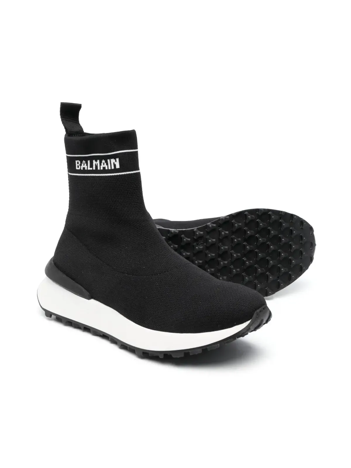 Balmain Kids ロゴ入りインターシャメッシュハイカットスニーカー - ブラック - 画像2