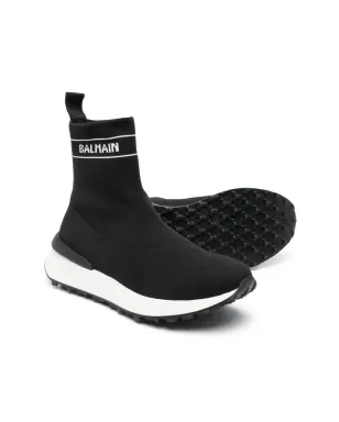 Balmain Kids ロゴ入りインターシャメッシュハイカットスニーカー - ブラック - サムネイル2