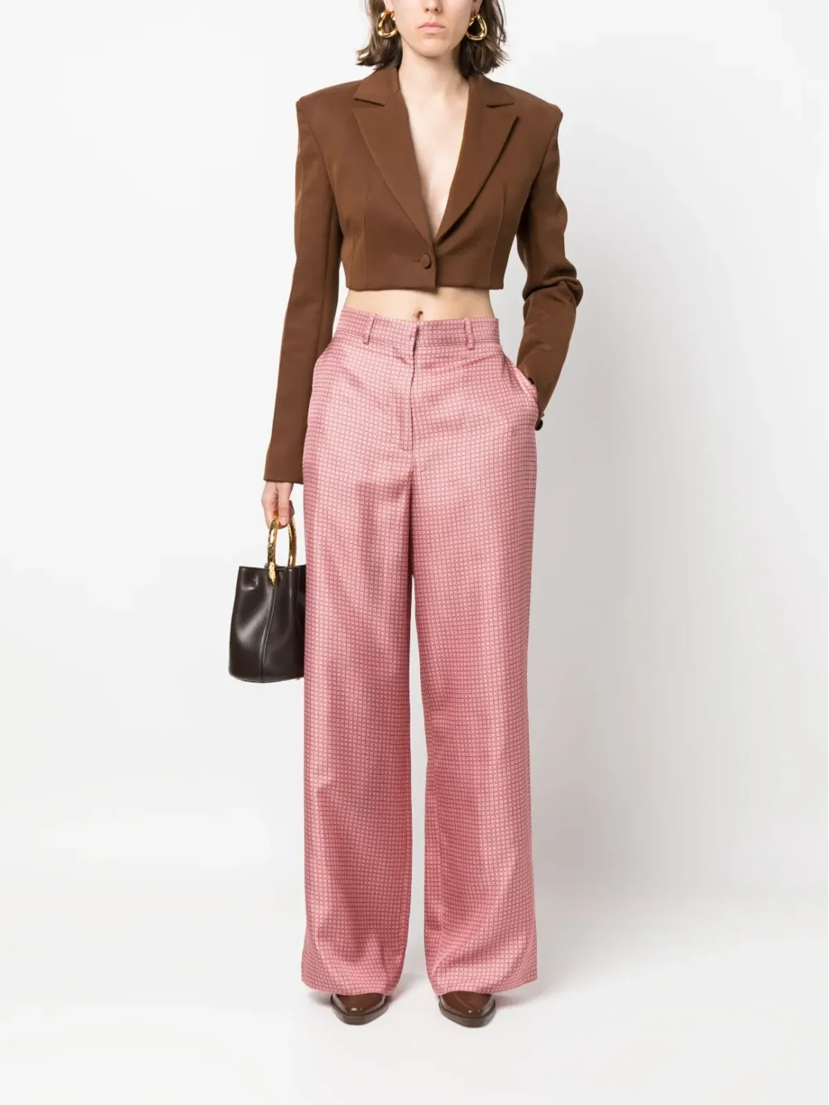 Lanvin 幾何学柄プリントのワイドレッグシルクパンツ - ピンク - 画像2