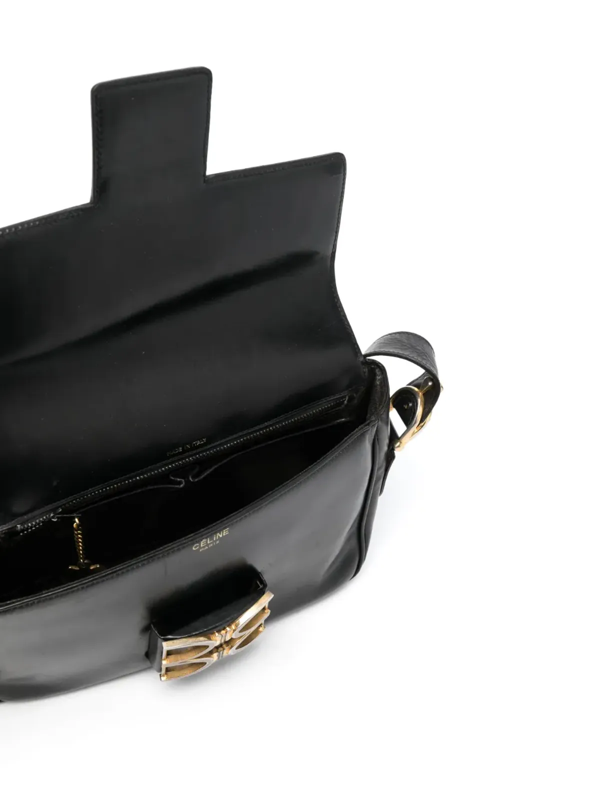 Celine Vintage 1970年代 ホースビットディテール レザー ショルダーバッグ ブラック - 画像5