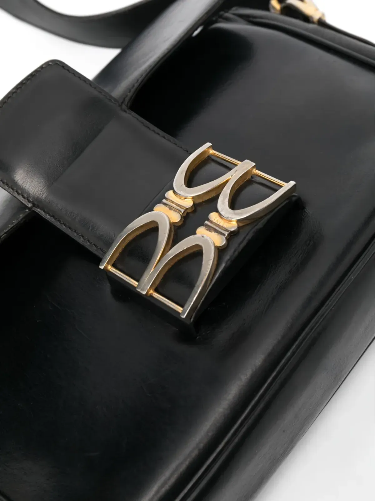 Celine Vintage 1970年代 ホースビットディテール レザー ショルダーバッグ ブラック - 画像4