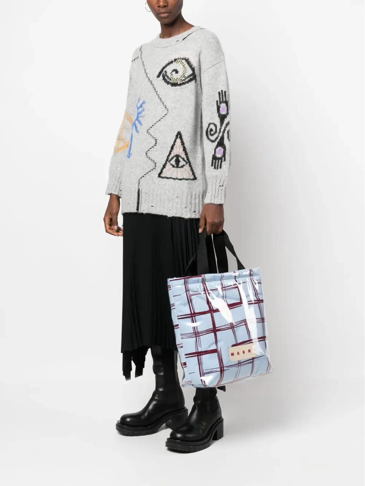 Marni チェック柄パッド入りデザインのトートバッグ - 画像2