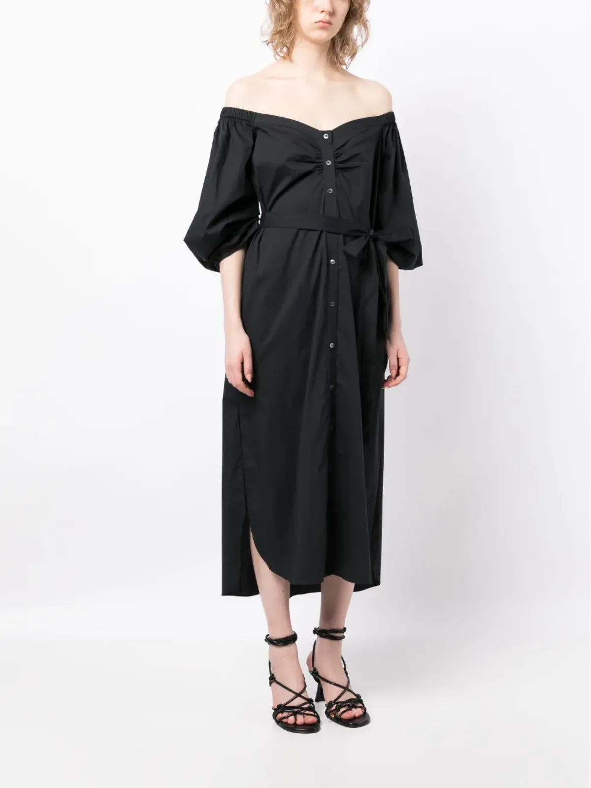 STAUD Reese オフショルダーストレッチコットンドレス - 画像3