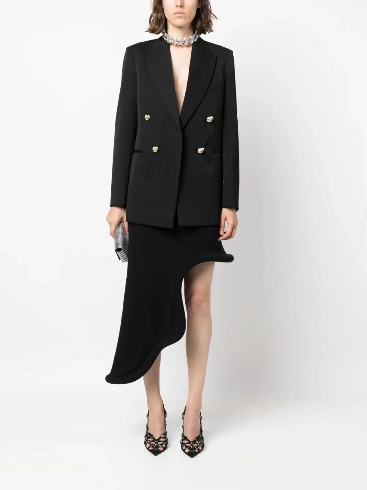 Lanvin ジュエルボタン装飾オープンフロントブレザー（ブラック） - 画像2