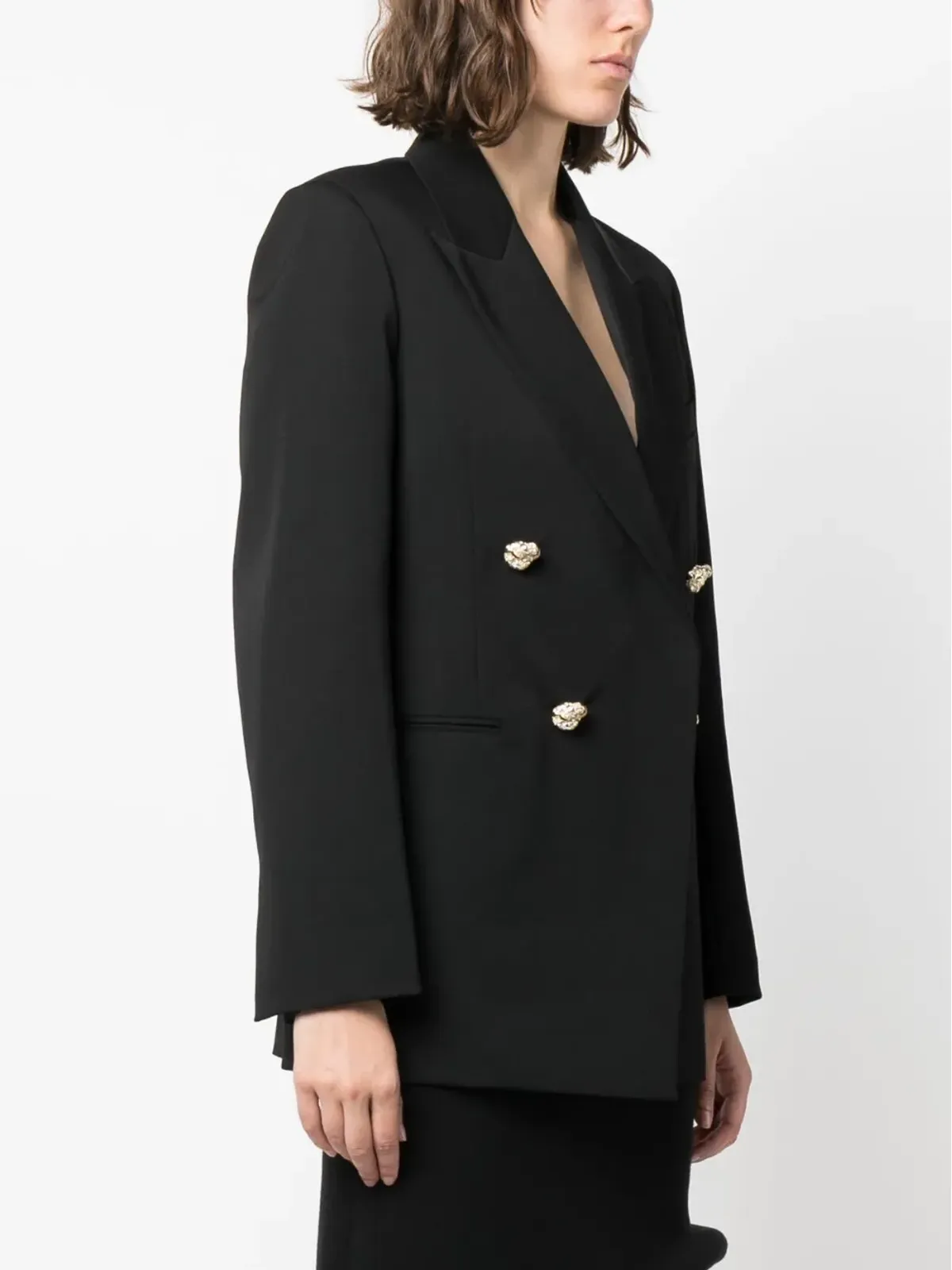 Lanvin ジュエルボタン装飾オープンフロントブレザー（ブラック） - 画像3