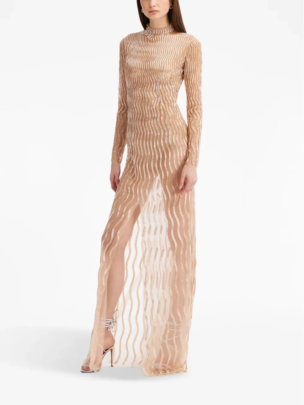 Oscar de la Renta スパンコール付きウェーブのチュールガウン - 画像2