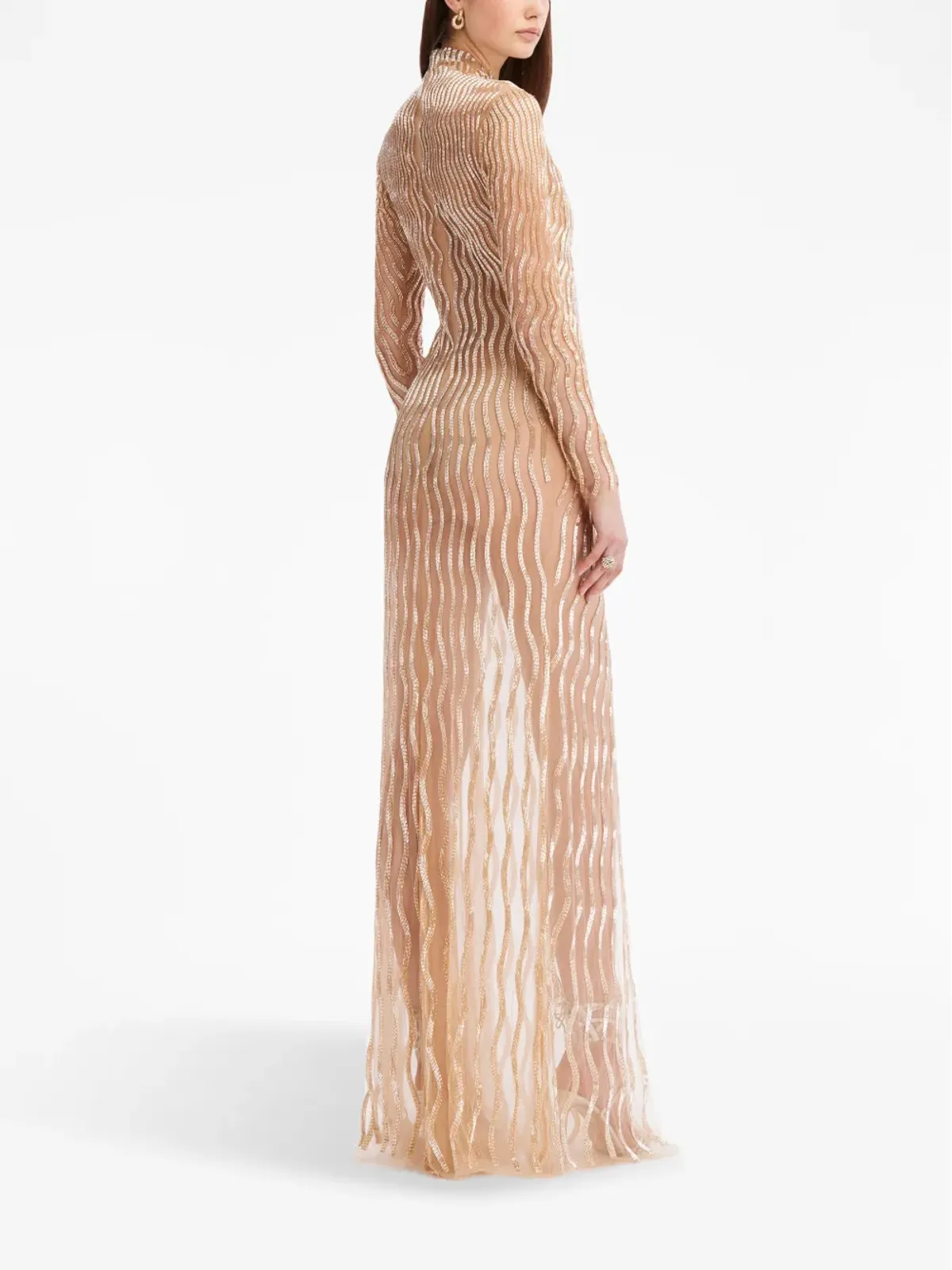 Oscar de la Renta スパンコール付きウェーブのチュールガウン - 画像3