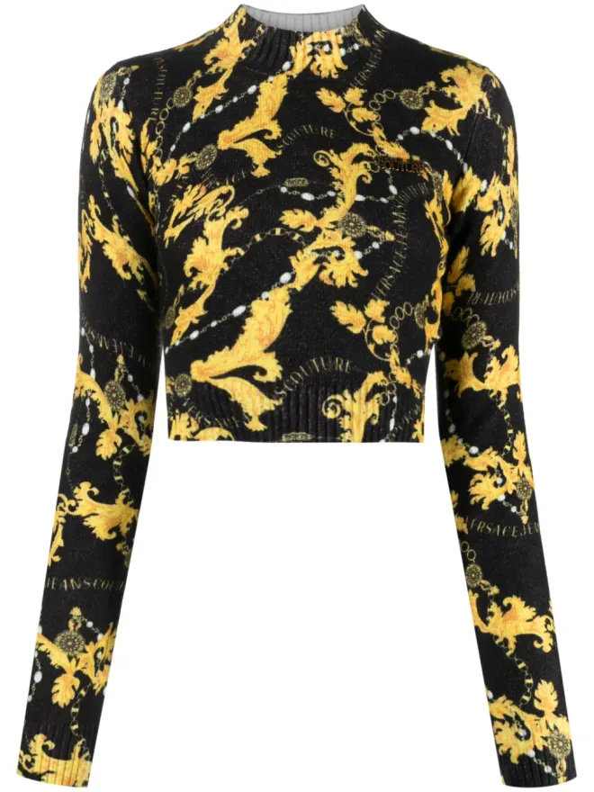Versace Jeans Couture Versace Jeans Couture チェーン・クチュールプリント クロップドジャンパー ブラックの商品画像