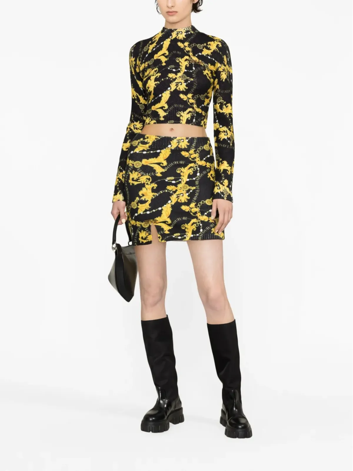 Versace Jeans Couture チェーン・クチュールプリント クロップドジャンパー ブラック - 画像2