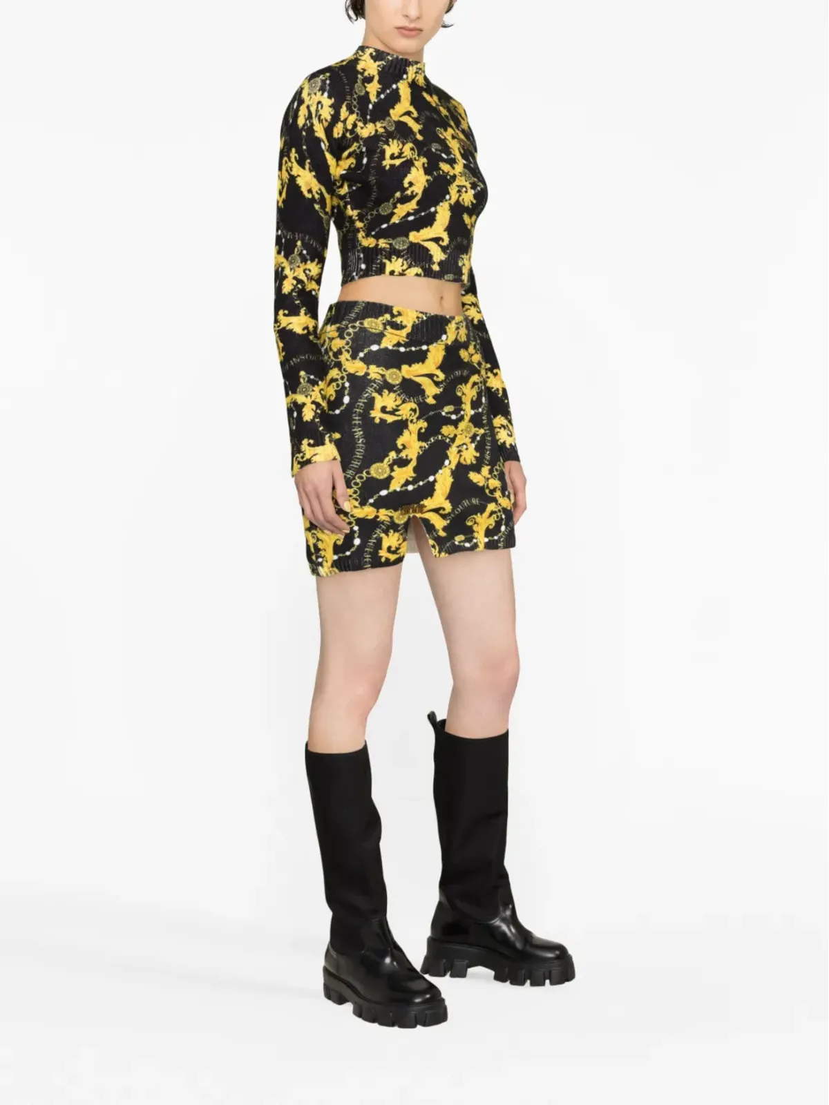 Versace Jeans Couture チェーン・クチュールプリント クロップドジャンパー ブラック - 画像3