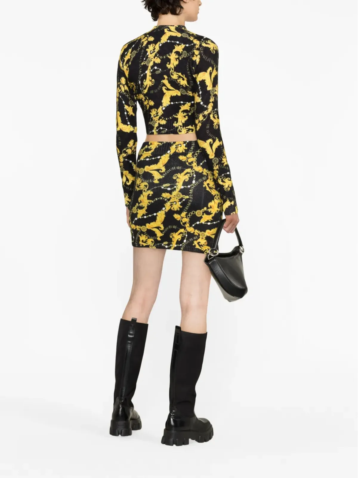 Versace Jeans Couture チェーン・クチュールプリント クロップドジャンパー ブラック - 画像4