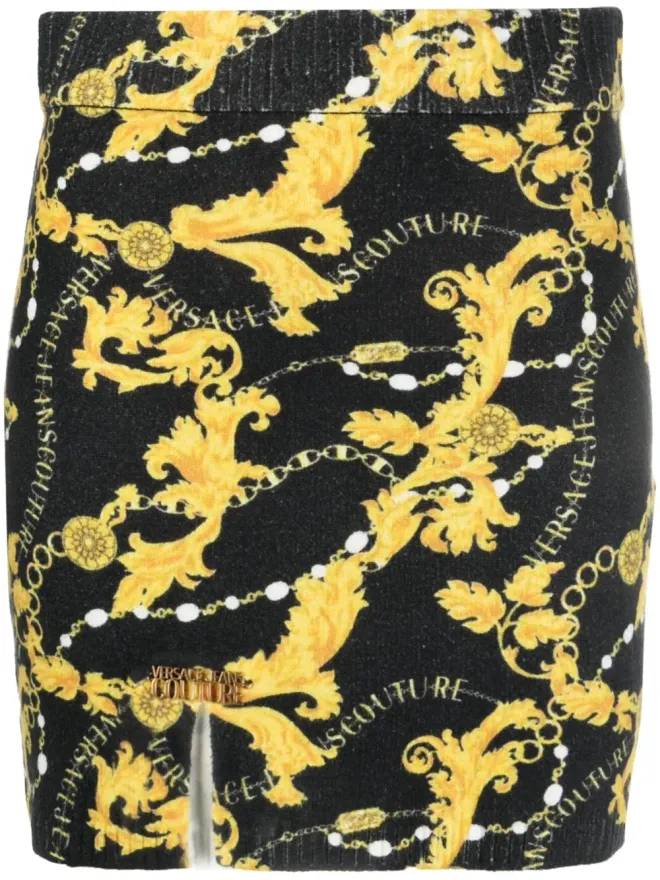 Versace Jeans Couture Versace Jeans Couture Chain Couture-print knitted miniskirt - Blackの商品画像