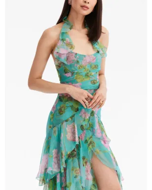 Oscar de la Renta オスカー・デ・ラ・レンタ ジェラニウム柄フリル付きシフォンガウン - サムネイル5
