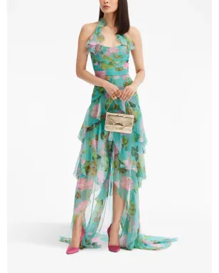 Oscar de la Renta オスカー・デ・ラ・レンタ ジェラニウム柄フリル付きシフォンガウン - サムネイル2