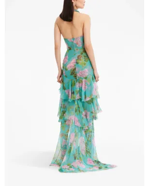 Oscar de la Renta オスカー・デ・ラ・レンタ ジェラニウム柄フリル付きシフォンガウン - サムネイル4