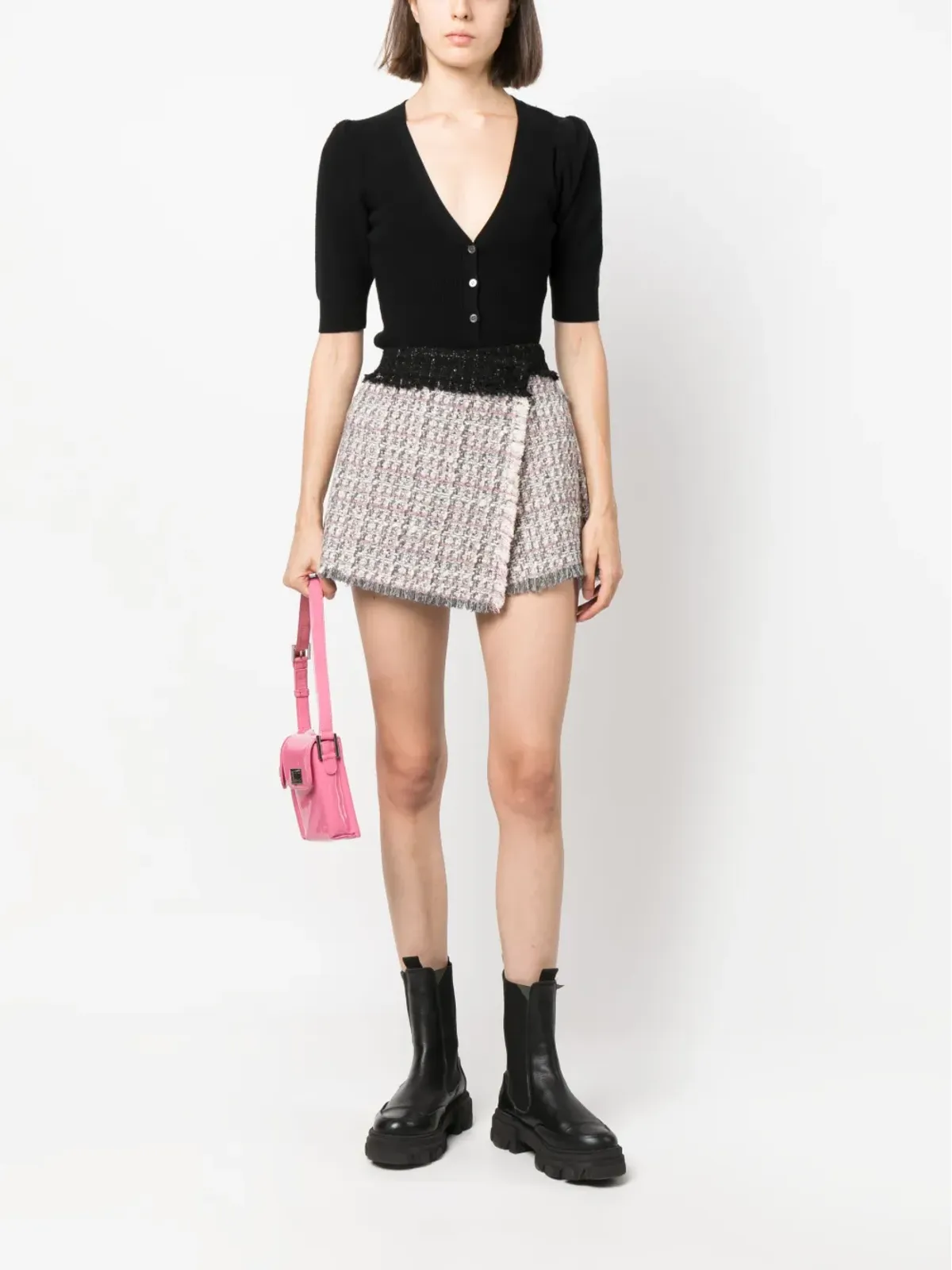 MSGM ラップフロント ツイード スカートショーツ - 画像2