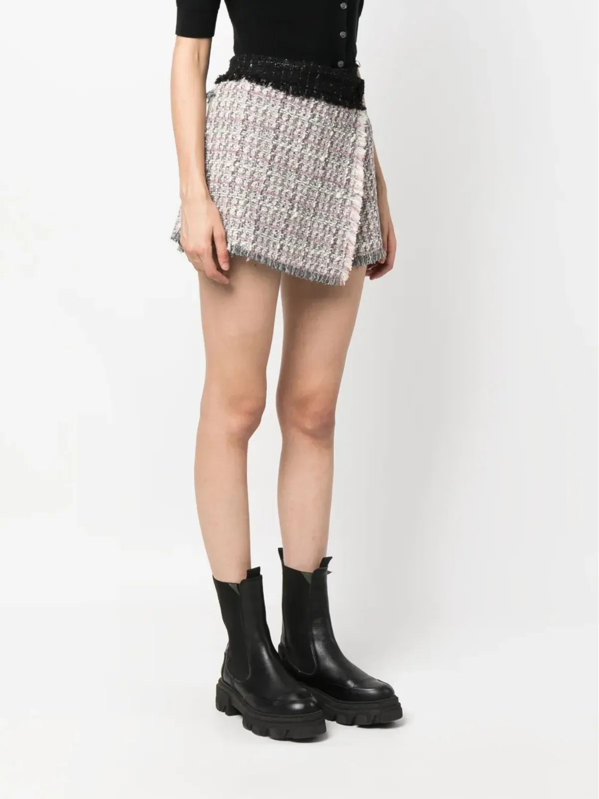 MSGM ラップフロント ツイード スカートショーツ - 画像3