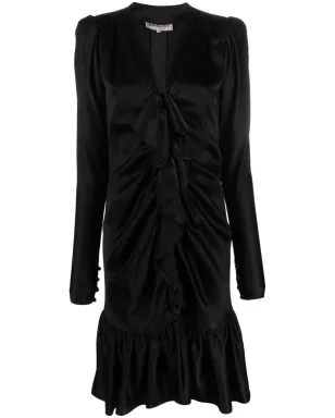 Saint Laurent Pre-Owned 1970s ruffled front long-sleeved silk dress - Black - サムネイル1