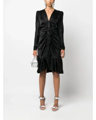 Saint Laurent Pre-Owned 1970s ruffled front long-sleeved silk dress - Black - サムネイル2