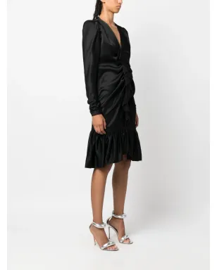 Saint Laurent Pre-Owned 1970s ruffled front long-sleeved silk dress - Black - サムネイル3