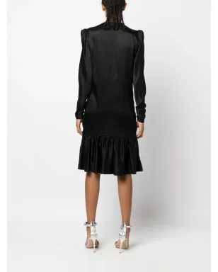 Saint Laurent Pre-Owned 1970s ruffled front long-sleeved silk dress - Black - サムネイル4