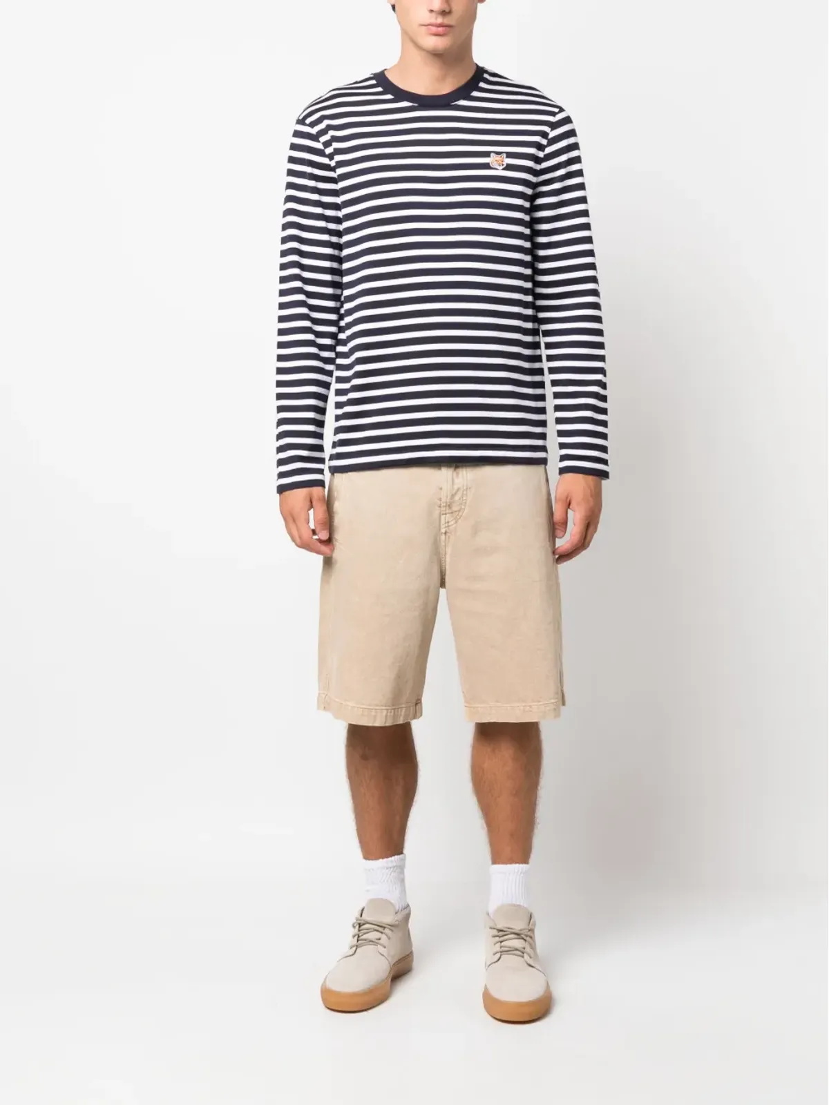 Maison Kitsuné キツネモチーフのストライプコットンTシャツ - 画像2