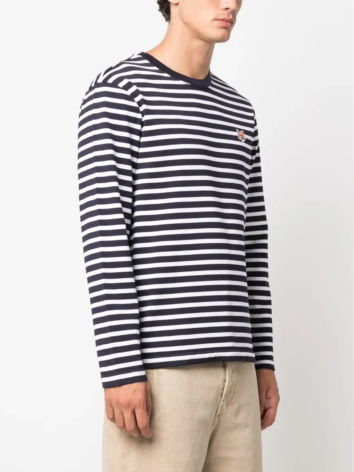 Maison Kitsuné キツネモチーフのストライプコットンTシャツ - 画像3