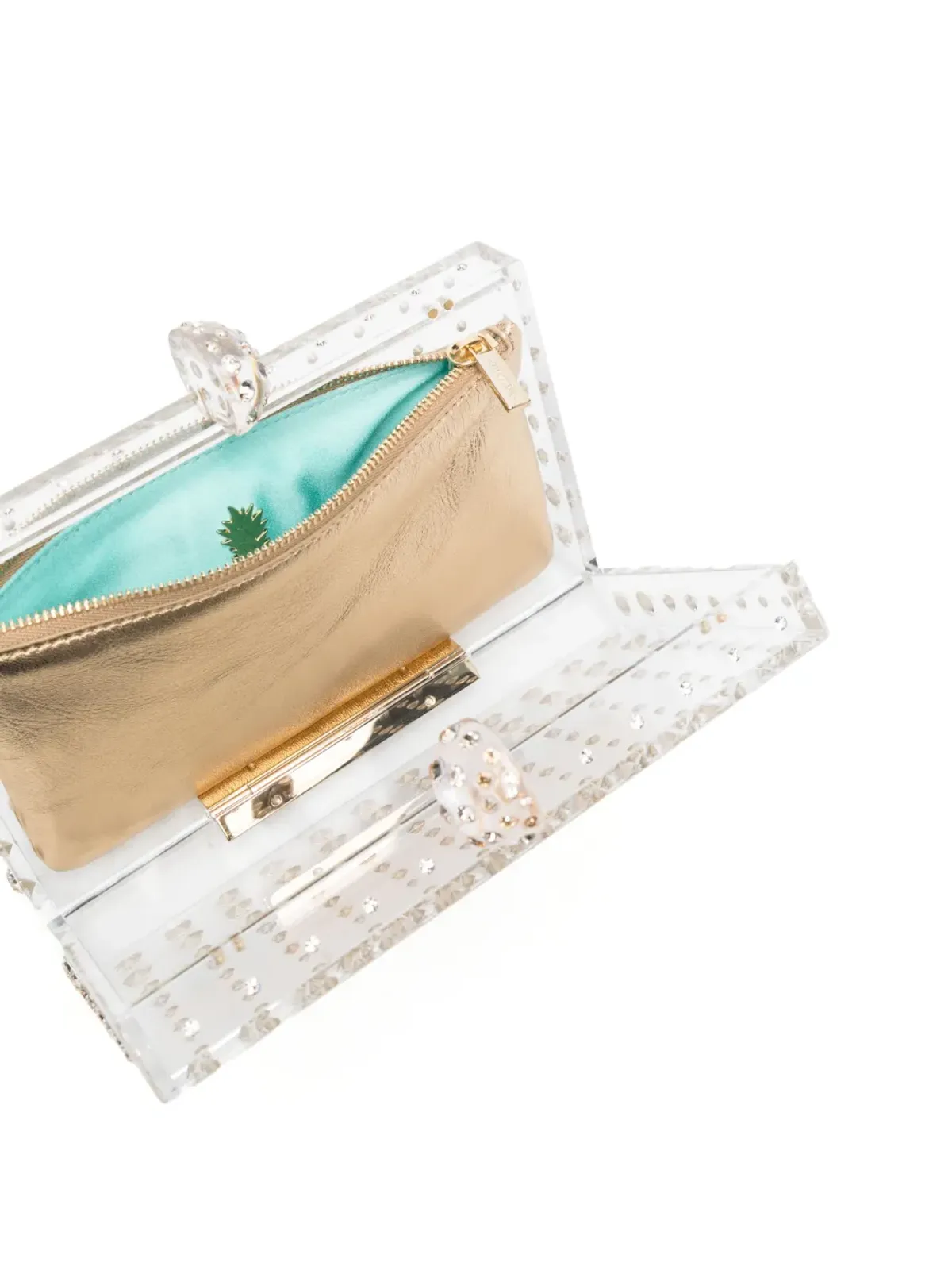 Aquazzura クリスタル装飾透明クラッチ - ゴールド - 画像5