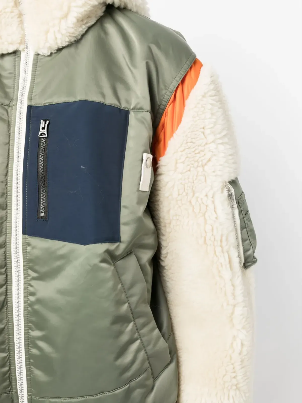 sacai カラーブロック ジップアップ フード付きジャケット - グリーン - 画像5