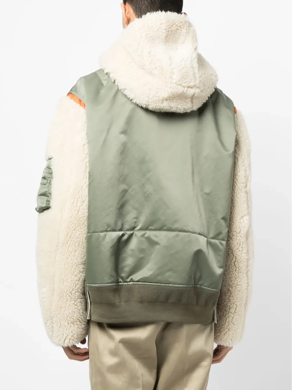 sacai カラーブロック ジップアップ フード付きジャケット - グリーン - 画像4