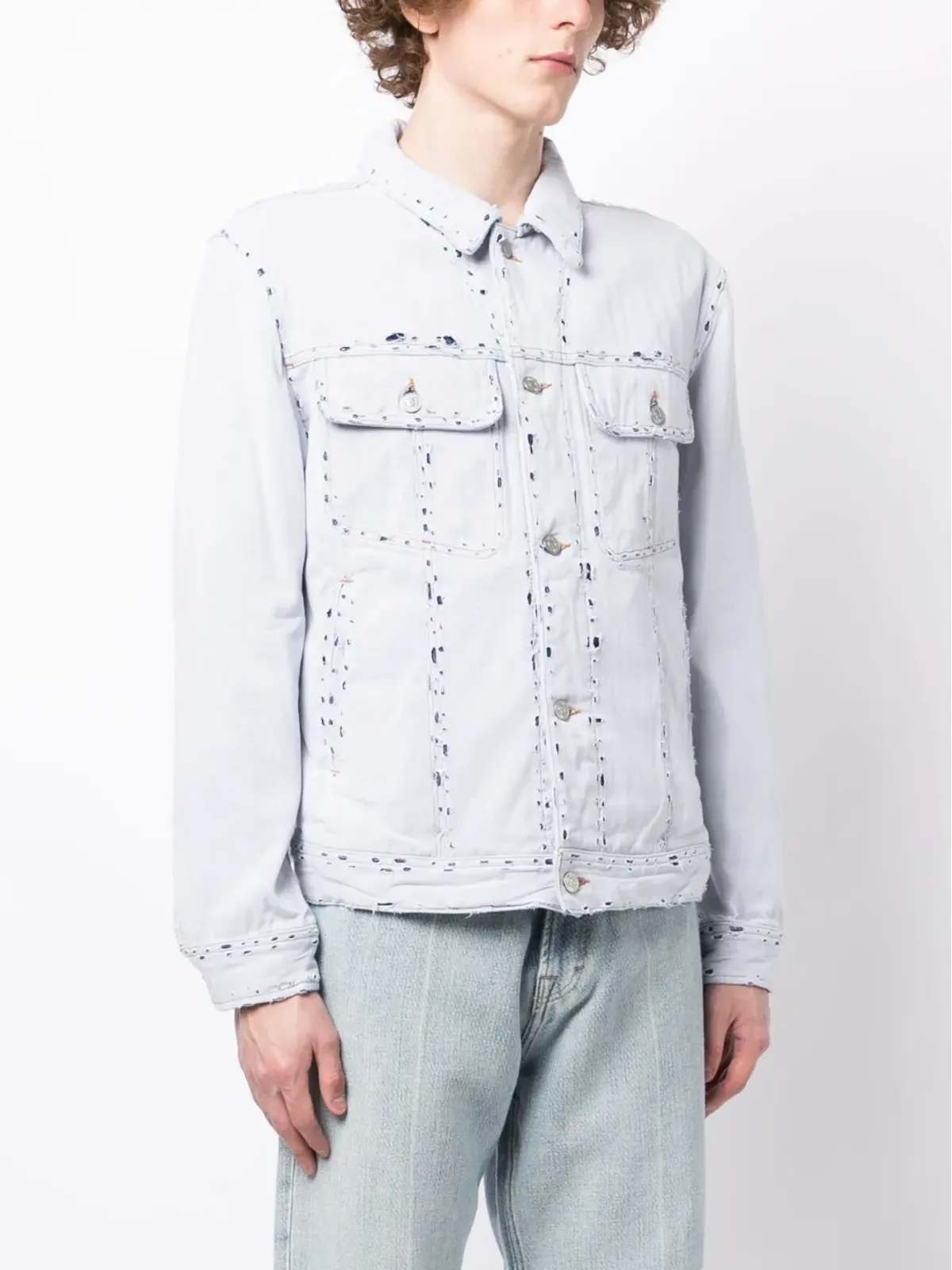 Diesel D-Barcy リップドデニムジャケット ブルー - 画像3